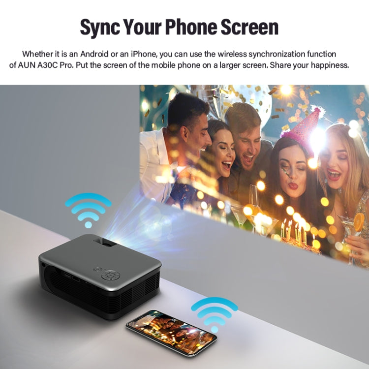 AUN A30C Pro 480P 3000 Lumens Sync Screen with Battery Version Portable Home Theater LED HD Digital Projector (US Plug) - LED Projector by AUN | Online Shopping UK | buy2fix