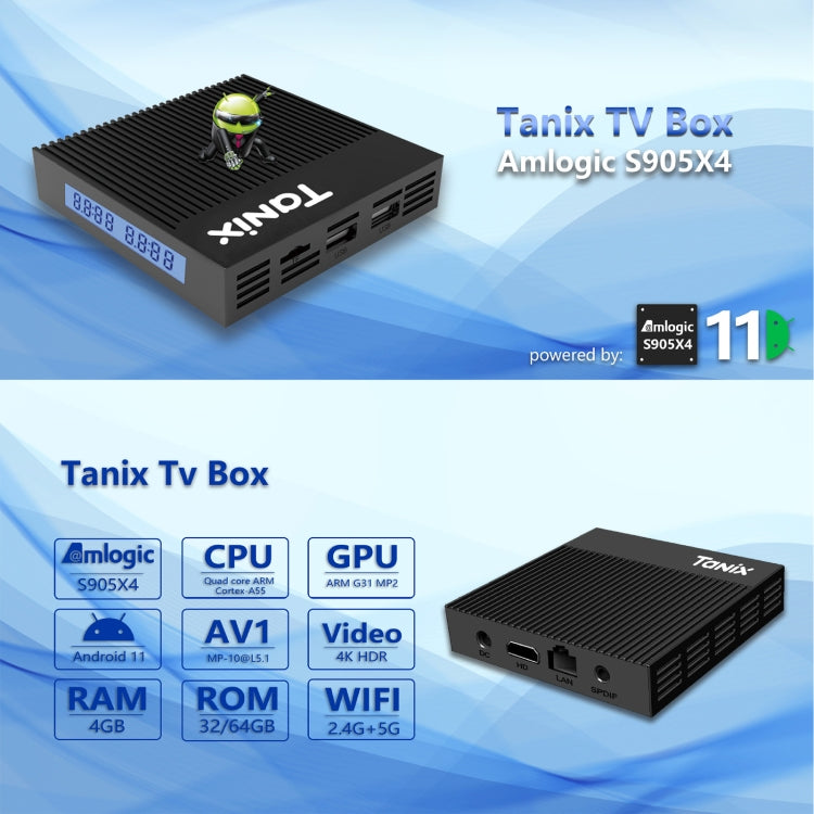 Tanix X4 Android 11 Smart TV Box, Amlogic S905X4 Quad Core, 4GB+64GB, Dual Wifi, BT(UK Plug) - Consumer Electronics by buy2fix | Online Shopping UK | buy2fix