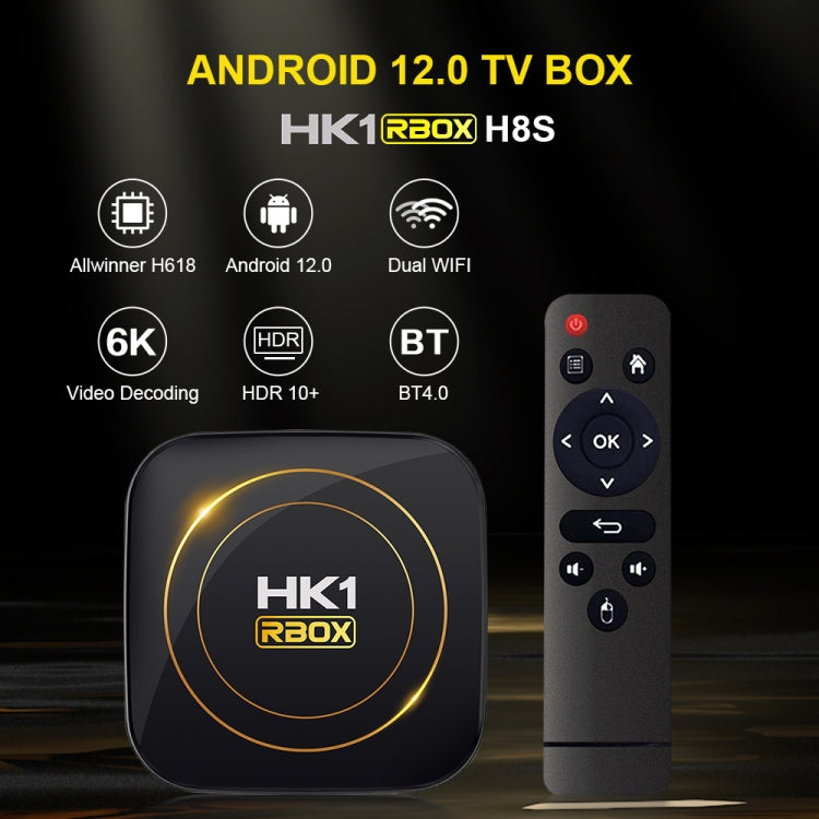 HK1 RBOX-H8S 4K Ultra HD Android 12.0 Smart TV Box with Remote Control, Allwinner H618 Quad-Core, 2GB+16GB(EU Plug) - Others by buy2fix | Online Shopping UK | buy2fix