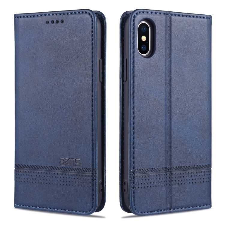 For iPhone XS Max AZNS Magnetic Calf Texture Horizontal Flip Leather Case with Card Slots & Holder & Wallet(Dark Blue) - More iPhone Cases by AZNS | Online Shopping UK | buy2fix