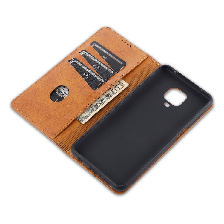 For Xiaomi Redmi Note 9 Pro / Note 9s AZNS Magnetic Calf Texture Horizontal Flip Leather Case with Card Slots & Holder & Wallet(Light Brown) - Xiaomi Cases by AZNS | Online Shopping UK | buy2fix