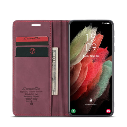 For Samsung Galaxy S21 Ultra 5G CaseMe 013 Multifunctional Horizontal Flip Leather Case with Holder & Card Slot & Wallet(Wine Red) - Samsung Accessories by CaseMe | Online Shopping UK | buy2fix