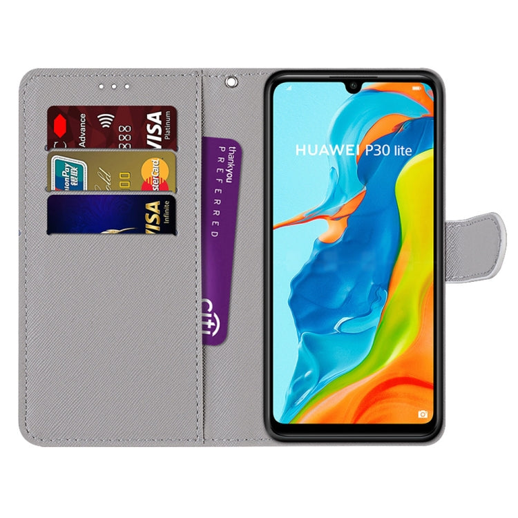 For Huawei P30 Lite Coloured Drawing Cross Texture Horizontal Flip PU Leather Case with Holder & Card Slots & Wallet & Lanyard(B11 Black White Lion Head) - Mobile Accessories by buy2fix | Online Shopping UK | buy2fix