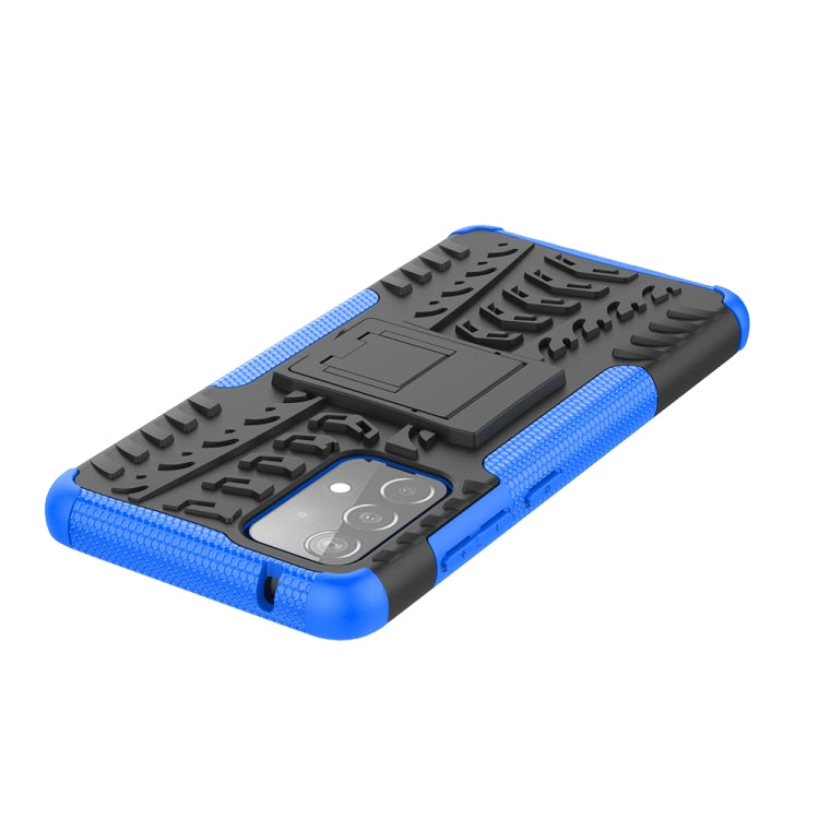 For Samsung Galaxy A52 5G / 4G Tire Texture Shockproof TPU+PC Protective Case with Holder(Blue) - Samsung Accessories by buy2fix | Online Shopping UK | buy2fix