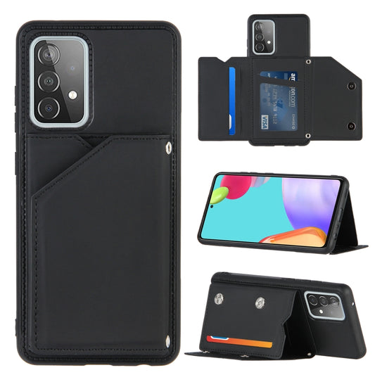 For Samsung Galaxy A52 5G / 4G Skin Feel PU + TPU + PC Back Cover Shockproof Case with Card Slots & Holder & Photo Frame(Black) - Galaxy Phone Cases by buy2fix | Online Shopping UK | buy2fix