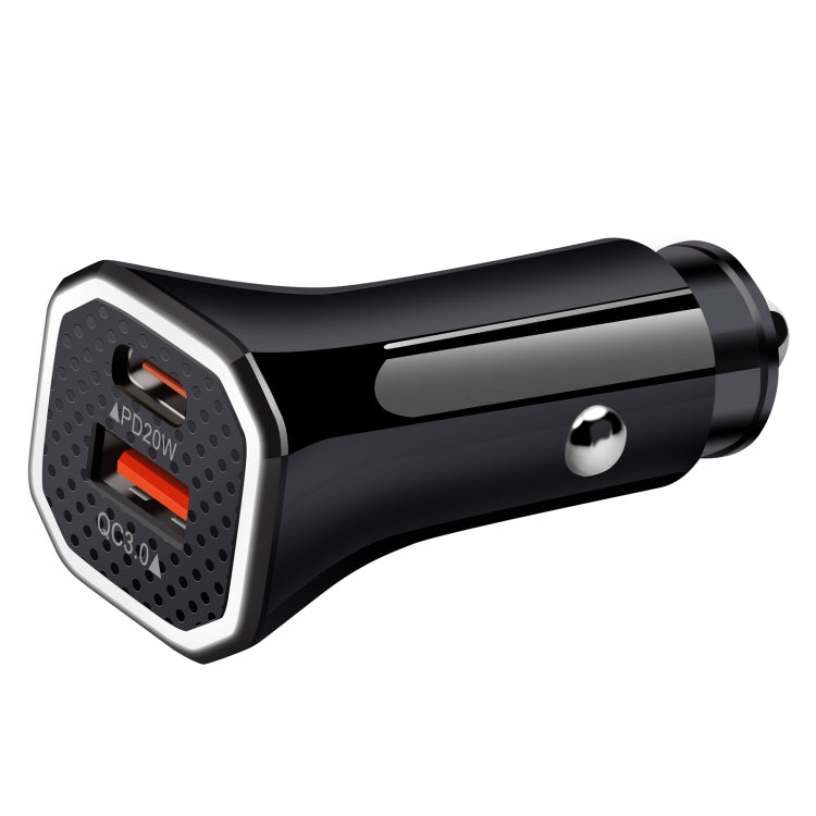 YSY-316PD20W QC3.0 USB + PD 20W USB-C / Type-C Polygon Dual Ports Fast Charging Car Charger(Black) - In Car by buy2fix | Online Shopping UK | buy2fix
