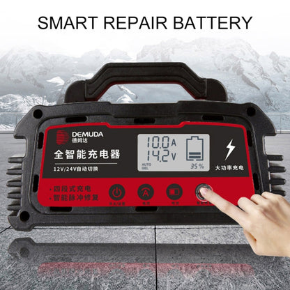 DEMUDA DC100 10A 12V / 24V Car Battery Charger Intelligent Pulse Repair Type Lead-acid Battery, Plug Type:EU Plug(Red) - In Car by buy2fix | Online Shopping UK | buy2fix