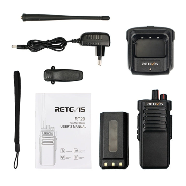 RETEVIS RT29 10W UHF 400-480MHz 16CHS Two Way Radio Handheld Walkie Talkie, EU Plug(Black) - Handheld Walkie Talkie by RETEVIS | Online Shopping UK | buy2fix