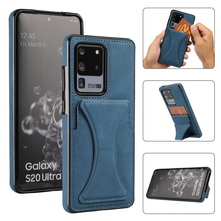 For Samsung Galaxy S20 Ultra-thin Shockproof Protective Case with Holder & Metal Magnetic Function(Blue) - Samsung Accessories by buy2fix | Online Shopping UK | buy2fix