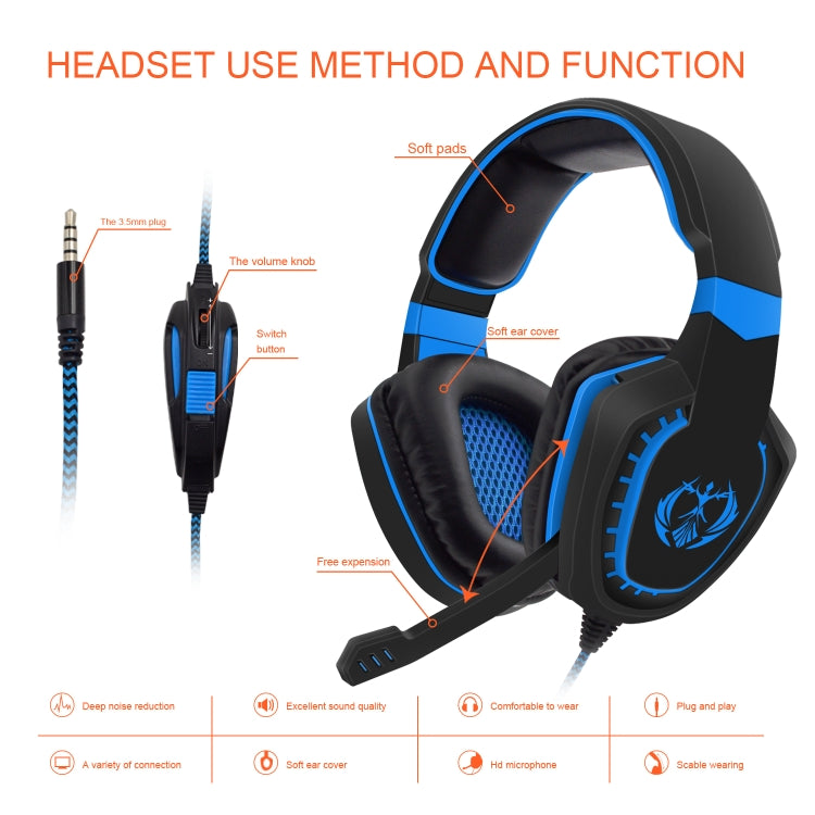 Anivia AH28 3.5mm Stereo Sound Wired Gaming Headset with Microphone(Black Blue) - Multimedia Headset by SADES | Online Shopping UK | buy2fix