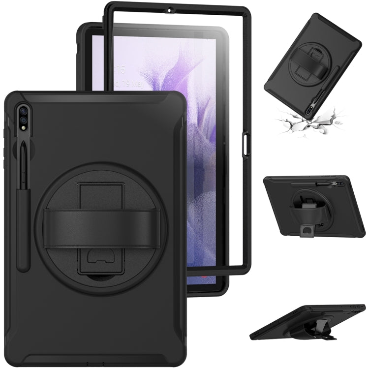For Samsung Galaxy Tab S7 FE 12.4 inch T730 360 Degree Rotation PC+TPU Protective Cover with Holder & Hand Strap(Black) - Samsung Accessories by buy2fix | Online Shopping UK | buy2fix