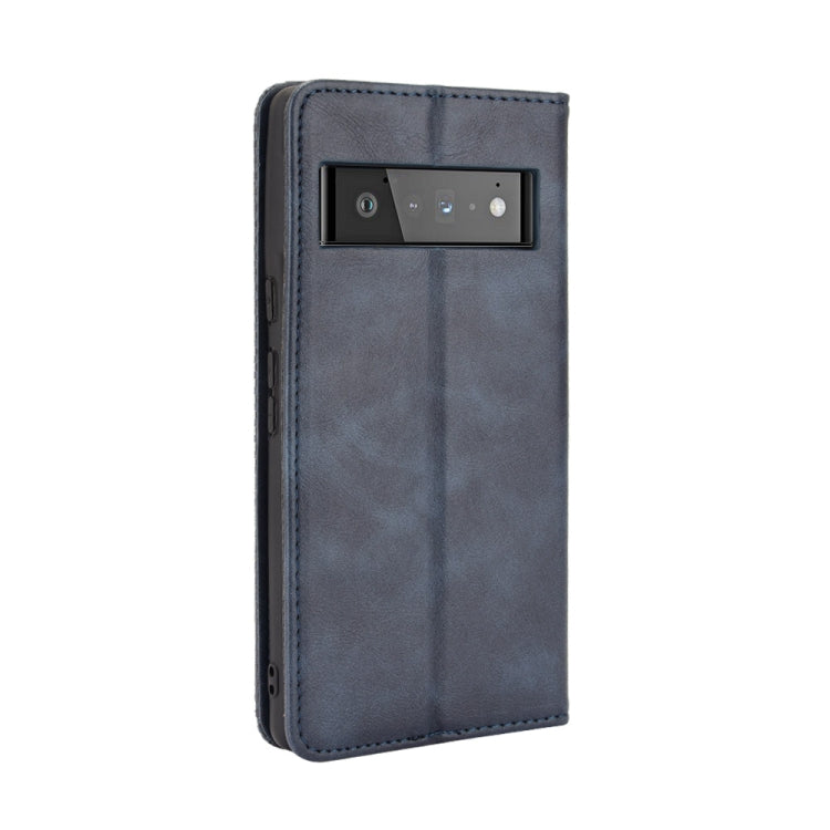 For Google Pixel 6 Pro Magnetic Buckle Retro Crazy Horse Texture Horizontal Flip Leather Case with Holder & Card Slots & Photo Frame(Blue) - Google Cases by buy2fix | Online Shopping UK | buy2fix
