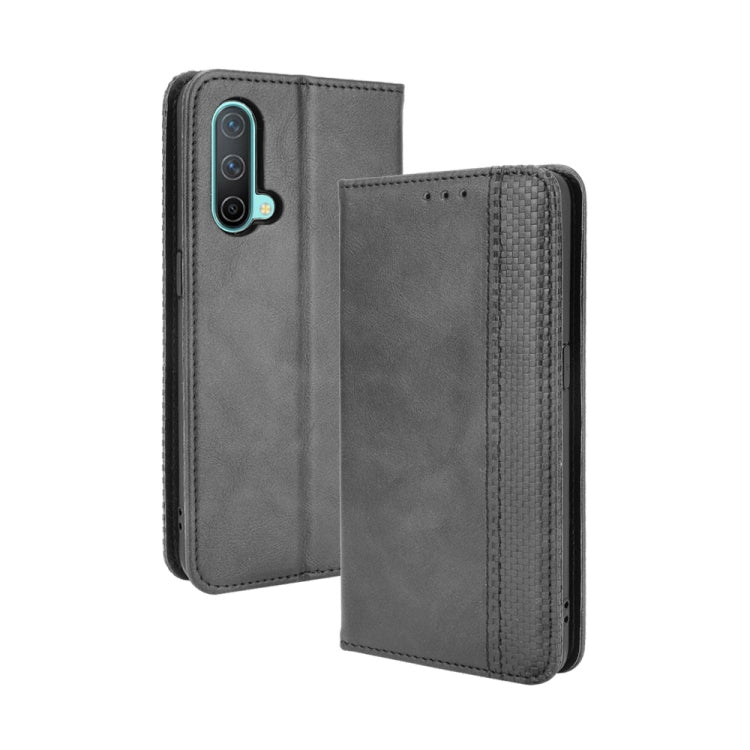 For OnePlus Nord CE 5G Magnetic Buckle Retro Crazy Horse Texture Horizontal Flip Leather Case with Holder & Card Slots & Photo Frame(Black) - OnePlus Cases by buy2fix | Online Shopping UK | buy2fix