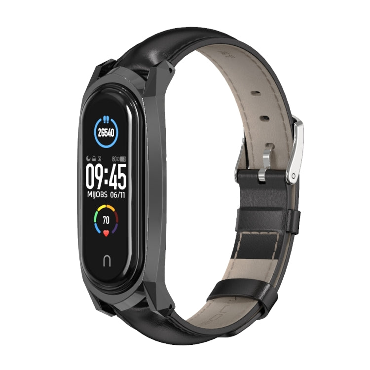 For Xiaomi Mi Band 6 / 5 / 4 / 3 Mijobs GT First Layer Cowhide Watch Band(Oil Black+Black) - Watch Bands by MIJOBS | Online Shopping UK | buy2fix