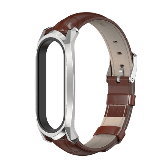 For Xiaomi Mi Band 6 / 5 / 4 / 3 Mijobs GT First Layer Cowhide Watch Band(Bamboo Joint Coffee+Silver) - Watch Bands by MIJOBS | Online Shopping UK | buy2fix