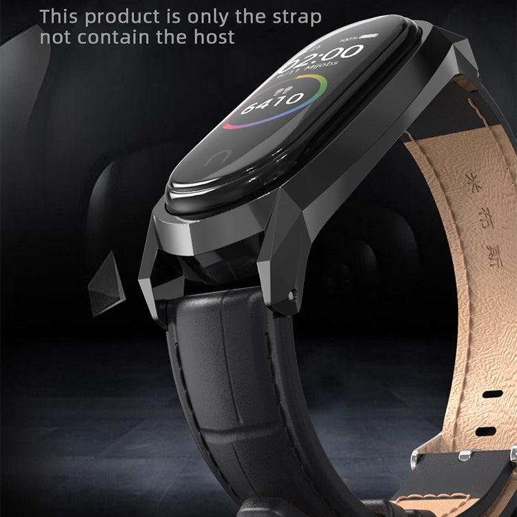 For Xiaomi Mi Band 6 / 5 / 4 / 3 Mijobs GT First Layer Cowhide Watch Band(Oil Black+Black) - Watch Bands by MIJOBS | Online Shopping UK | buy2fix