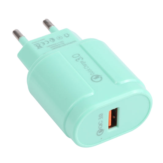 13-3 QC3.0 Single USB Interface Macarons Travel Charger, EU Plug(Green) - Mobile Accessories by buy2fix | Online Shopping UK | buy2fix