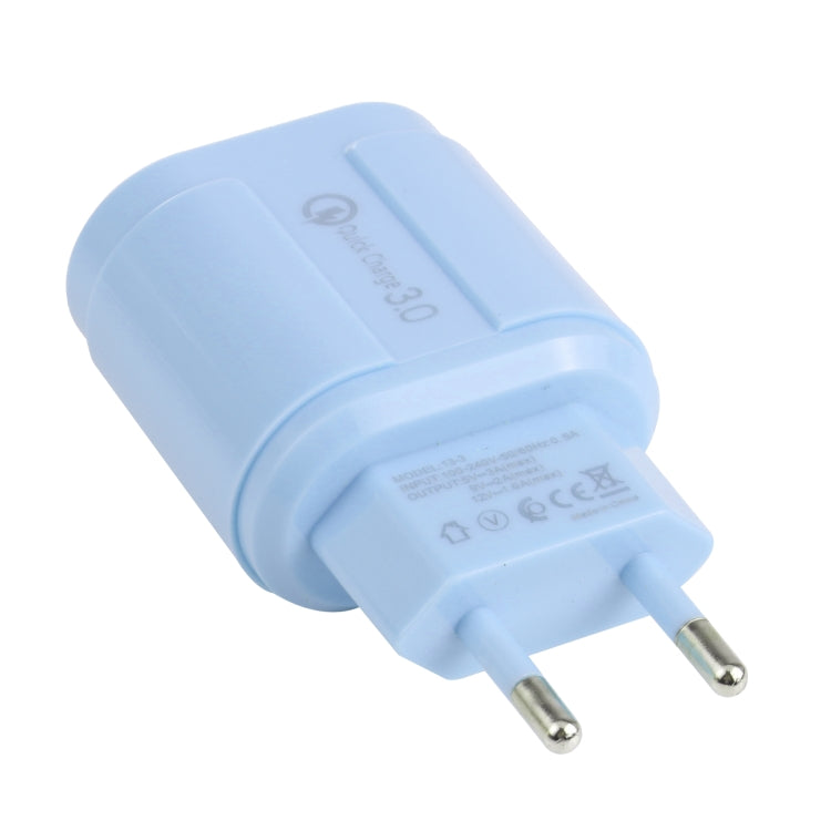 13-3 QC3.0 Single USB Interface Macarons Travel Charger, EU Plug(Blue) - Mobile Accessories by buy2fix | Online Shopping UK | buy2fix
