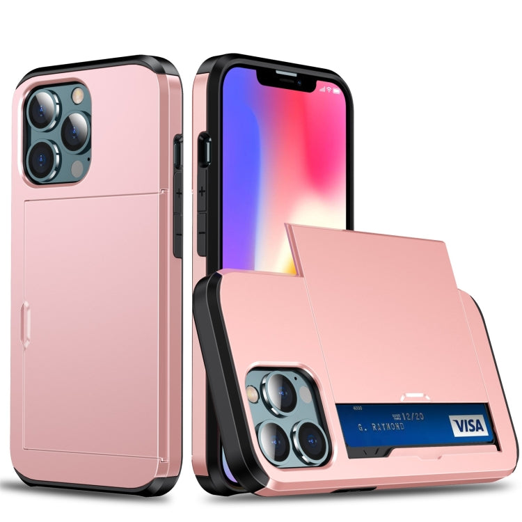 For iPhone 13 Shockproof Armor Protective Case with Slide Card Slot(Rose Gold) - iPhone 13 Cases by buy2fix | Online Shopping UK | buy2fix