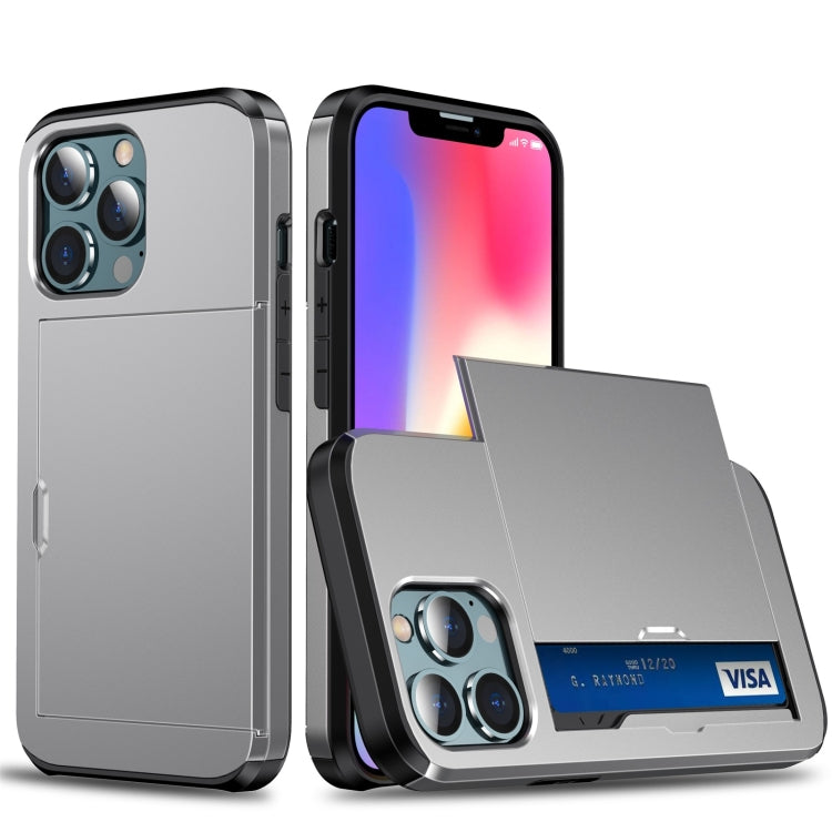 For iPhone 13 Pro Max Shockproof Armor Protective Case with Slide Card Slot (Grey) - iPhone 13 Pro Max Cases by buy2fix | Online Shopping UK | buy2fix
