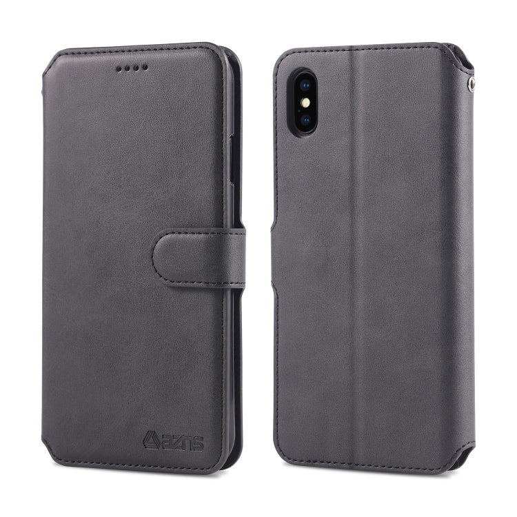 For iPhone X / XS AZNS Calf Texture Magnetic Horizontal Flip PU Leather Case with Holder & Card Slots & Photo Frame(Black) - More iPhone Cases by AZNS | Online Shopping UK | buy2fix