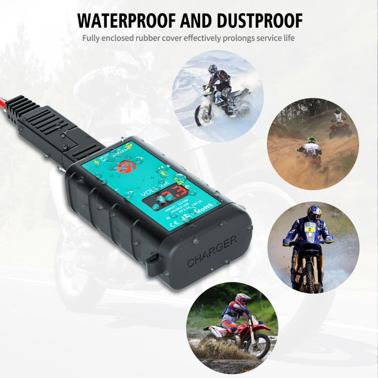 WUPP ZH-1422B1 DC12-24V Motorcycle Square Single USB + PD Fast Charging Charger with Switch + Voltmeter + Integrated SAE Socket - In Car by WUPP | Online Shopping UK | buy2fix