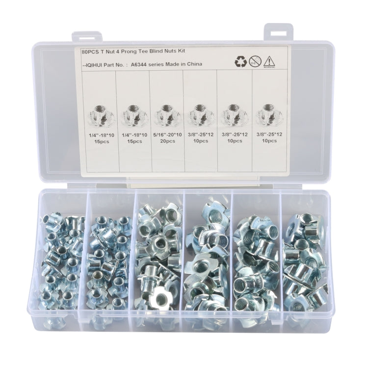 A6344 80 PCS T-Nut 4 Pronged Tee Blind Nuts Assortment Kit - In Car by buy2fix | Online Shopping UK | buy2fix