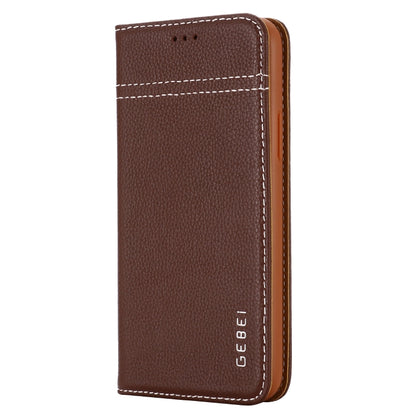 For iPhone 11 GEBEI Top-grain Leather Horizontal Flip Protective Case with Holder & Card Slots(Brown) - iPhone 11 Cases by GEBEI | Online Shopping UK | buy2fix