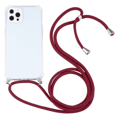 For iPhone 13 Pro Max Four-corner Shockproof Transparent TPU Protective Case with Lanyard (Wine Red) - Apple Accessories by buy2fix | Online Shopping UK | buy2fix