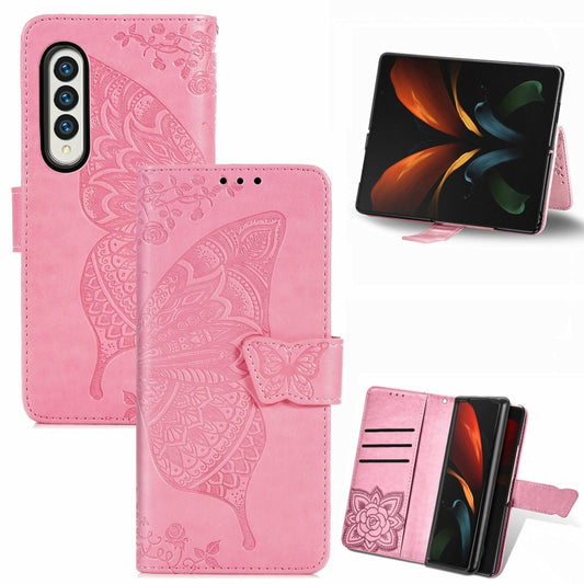 For Samsung Galaxy Z Fold3 5G Butterfly Love Flowers Embossed Horizontal Flip Leather Case with Holder & Card Slots & Wallet & Lanyard(Pink) - Samsung Accessories by buy2fix | Online Shopping UK | buy2fix