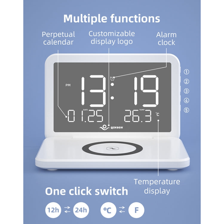 SY-118 15W Foldable Mirror Surface Perpetual Desk Calendar Clock Wireless Charger with Alarm Clock & Three-level Brightness Adjustable Function(White) - Apple Accessories by buy2fix | Online Shopping UK | buy2fix