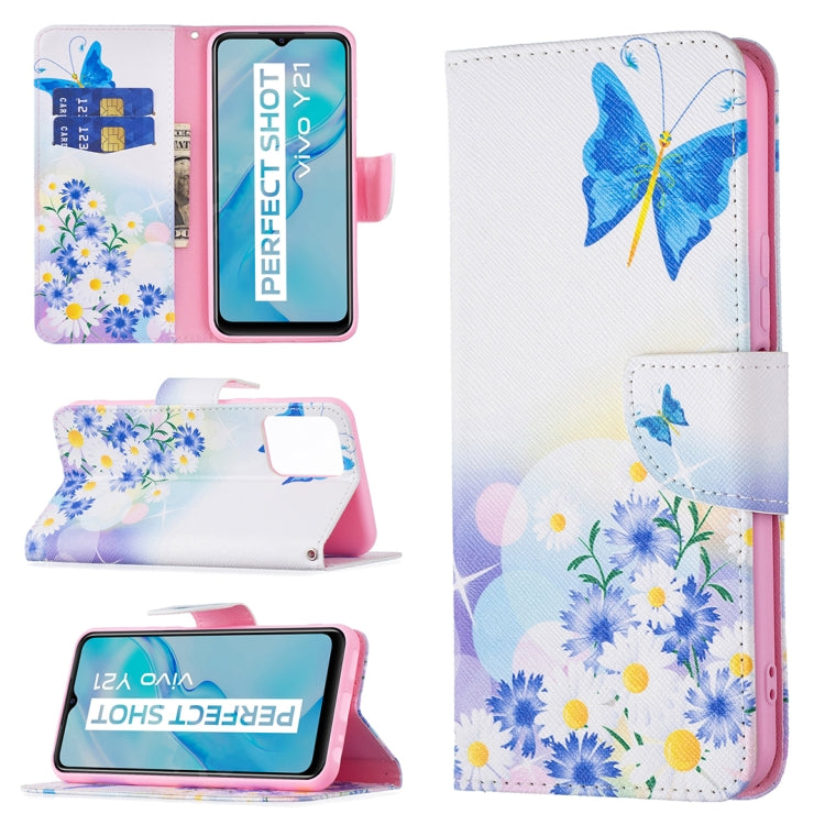 For vivo Y21 Colored Drawing Pattern Horizontal Flip Phone Leather Case with Holder & Card Slots & Wallet(Butterfly Love) - OPPO & vivo Accessories by buy2fix | Online Shopping UK | buy2fix