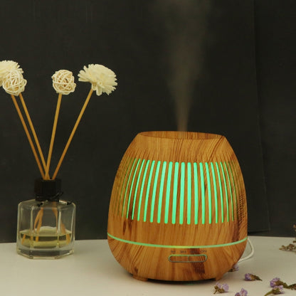 400ml Hollow-out LED Humidifier Wood Grain Air Purifier Aromatherapy Machine Automatic Alcohol Sprayer with Colorful LED Light, Plug Specification:UK Plug(Light Brown) - Home & Garden by buy2fix | Online Shopping UK | buy2fix