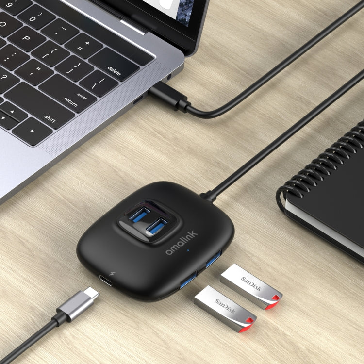 amalink UC310 Type-C / USB-C to 4 Ports USB Multi-function HUB(Black) - USB HUB by amalink | Online Shopping UK | buy2fix