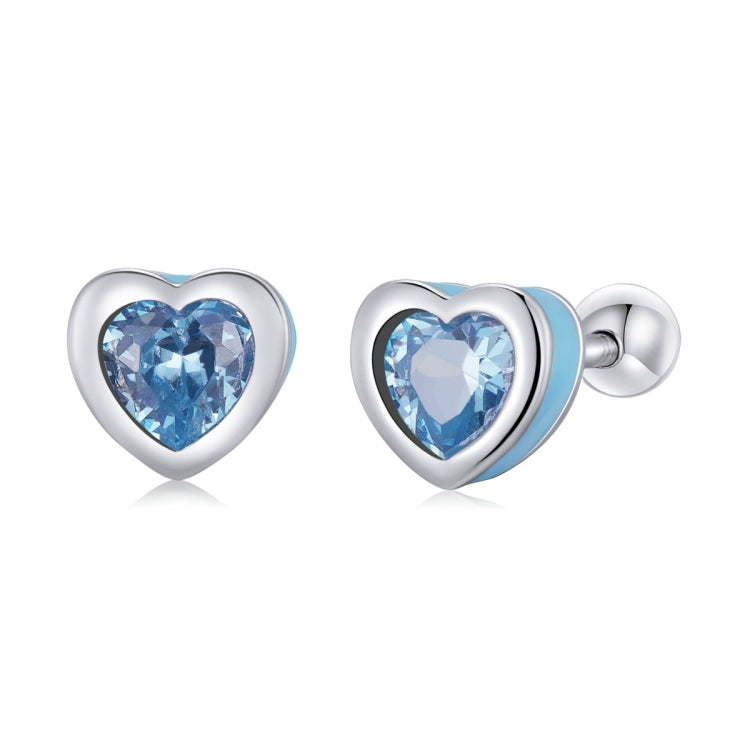 S925 Sterling Silver Heart Zircon Ear Stud Women Earrings(Blue) - Stud Earrings & Earrings by buy2fix | Online Shopping UK | buy2fix