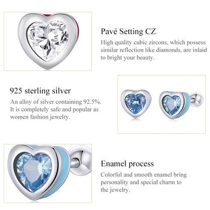 S925 Sterling Silver Heart Zircon Ear Stud Women Earrings(Blue) - Stud Earrings & Earrings by buy2fix | Online Shopping UK | buy2fix