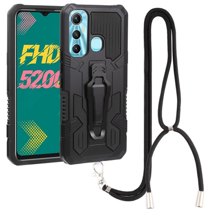 For Infinix Hot 11 Armor Warrior Shockproof PC + TPU Lanyard Phone Case(Black) - Infinix Cases by buy2fix | Online Shopping UK | buy2fix