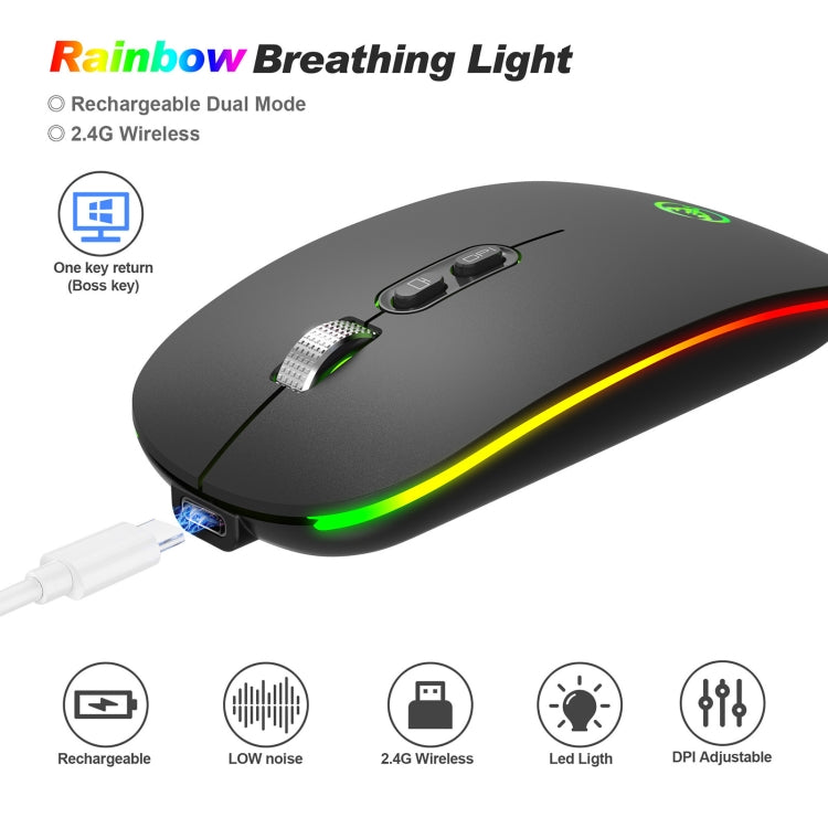 HXSJ M103FG 1600dpi Adjustable 2.4G RGB Light Wireless Mouse(Black) - Wireless Mice by HXSJ | Online Shopping UK | buy2fix