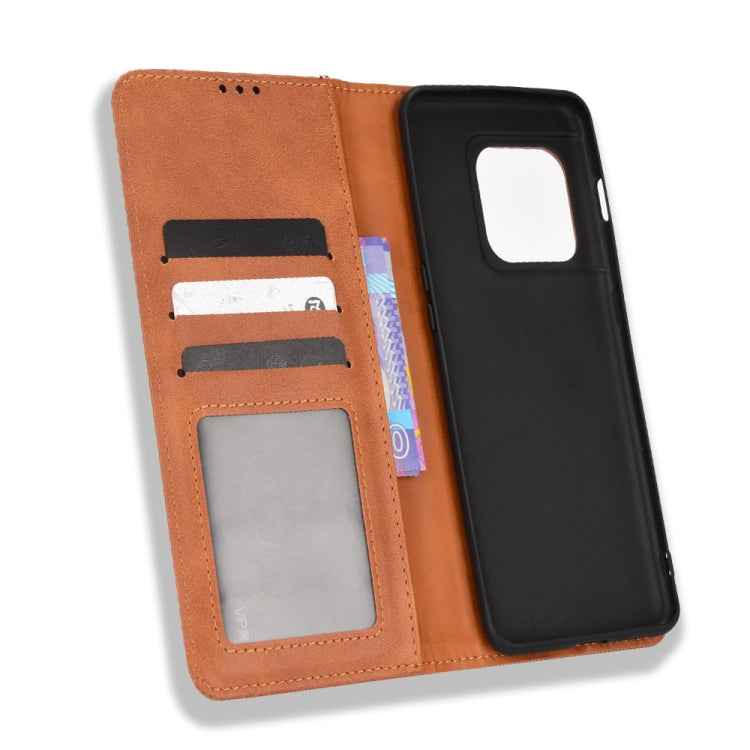 For OnePlus 10 Pro 5G Magnetic Buckle Retro Texture Leather Phone Case(Brown) - Mobile Accessories by buy2fix | Online Shopping UK | buy2fix