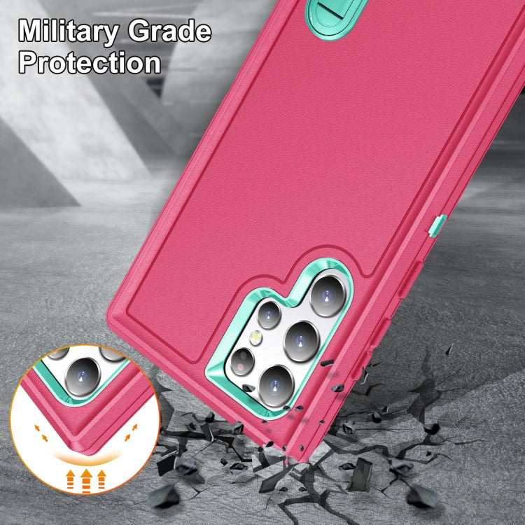 For Samsung Galaxy S22 Ultra 5G 3 in 1 Rugged Holder Phone Case(Pink+Blue) - Samsung Accessories by buy2fix | Online Shopping UK | buy2fix