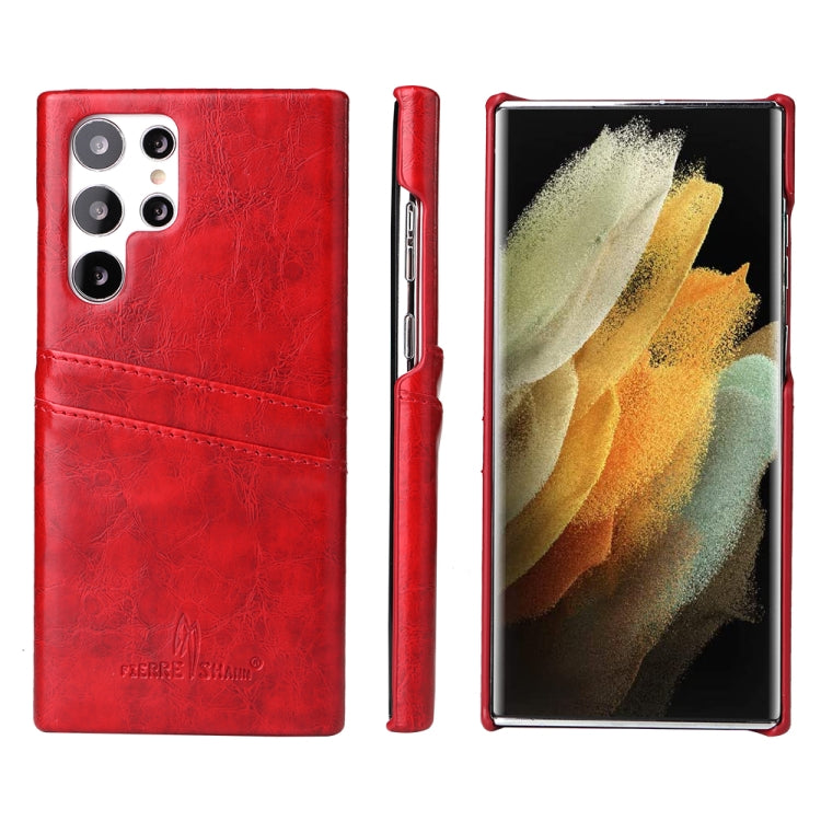 For Samsung Galaxy S22 Ultra 5G Fierre Shann Retro Oil Wax Texture PU Leather Phone Case with Card Slots(Red) - Galaxy S22 Ultra 5G Cases by FIERRE SHANN | Online Shopping UK | buy2fix