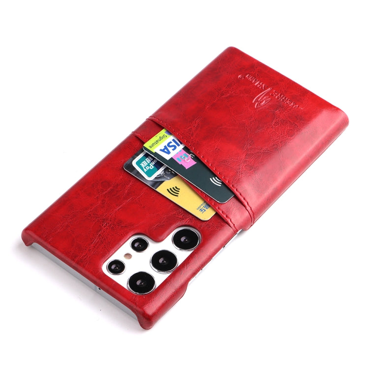 For Samsung Galaxy S22 Ultra 5G Fierre Shann Retro Oil Wax Texture PU Leather Phone Case with Card Slots(Red) - Galaxy S22 Ultra 5G Cases by FIERRE SHANN | Online Shopping UK | buy2fix