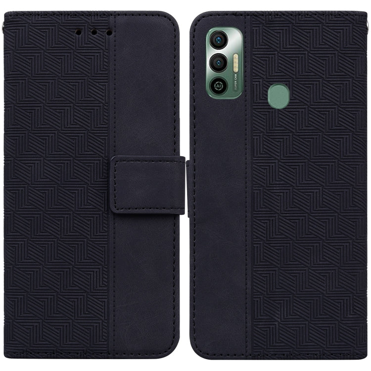 For Tecno Spark 7 Geometric Embossed Leather Phone Case(Black) - Mobile Accessories by buy2fix | Online Shopping UK | buy2fix