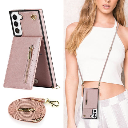 For Samsung Galaxy S22+ 5G Cross-body Square Zipper Card Holder Bag Phone Case(Rose Gold) - Samsung Accessories by buy2fix | Online Shopping UK | buy2fix