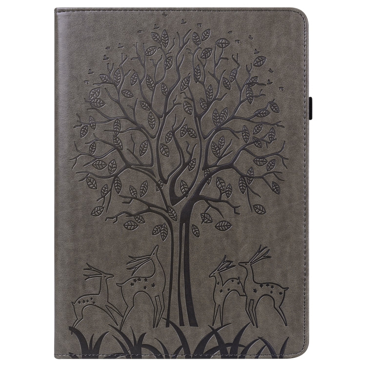 For Xiaomi Pad 5 / 5 Pro Tree & Deer Pattern Pressed Printing Leather Tablet Case with Sleep / Wake-up(Grey) - Mobile Accessories by buy2fix | Online Shopping UK | buy2fix