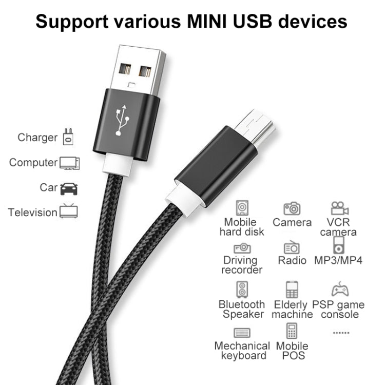 5 PCS Mini USB to USB A Woven Data / Charge Cable for MP3, Camera, Car DVR, Length:1.5m(Black) - Camera Accessories by buy2fix | Online Shopping UK | buy2fix