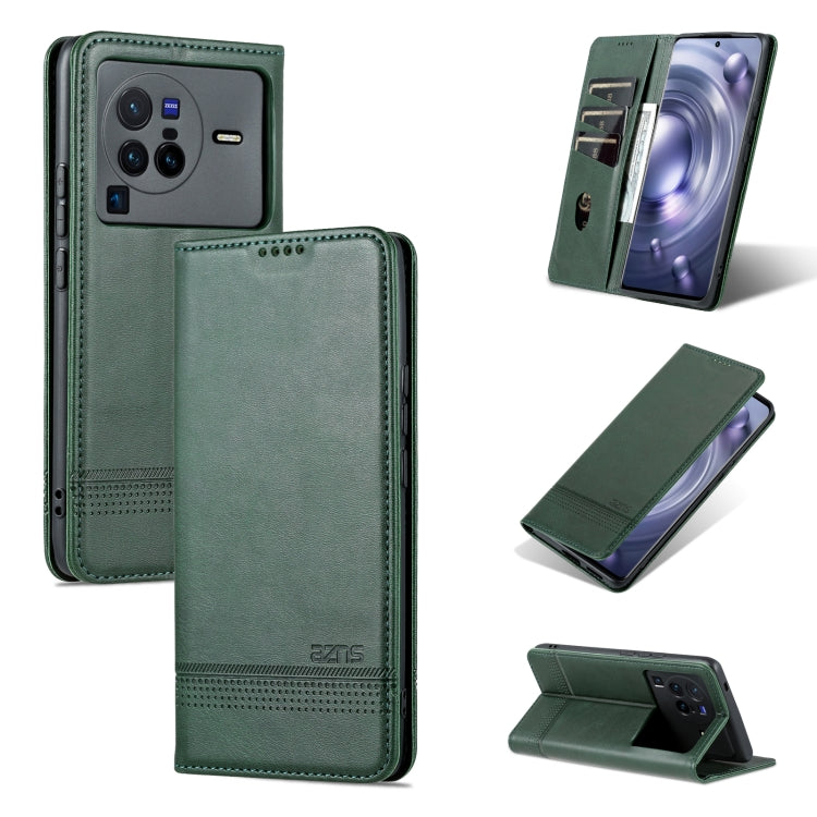 For vivo X80 Pro AZNS Magnetic Calf Texture Leather Phone Case(Dark Green) - OPPO & vivo Accessories by AZNS | Online Shopping UK | buy2fix