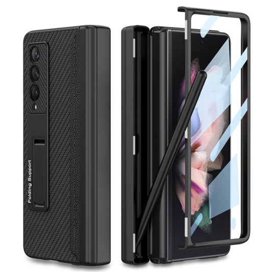 For Samsung Galaxy Z Fold3 5G GKK Magnetic Hinge Plain Leather Phone Flip Case with Pen Box(Carbon Fiber Texture) - Galaxy Phone Cases by GKK | Online Shopping UK | buy2fix