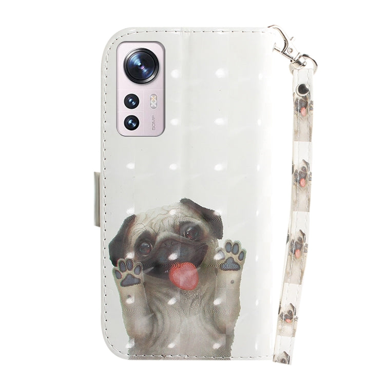 For Xiaomi 12 / 12X 3D Colored Horizontal Flip Leather Phone Case(Pug) - 12 Cases by buy2fix | Online Shopping UK | buy2fix