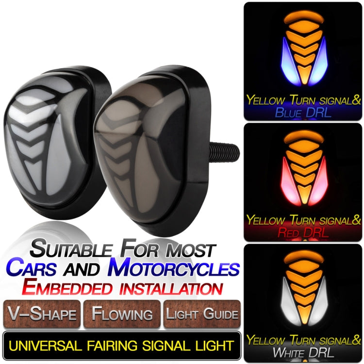 2 PCS PE-ZST-5404 Car/Motorcycle Universal V-Shaped LED Running Water Flashing Turn Signal Light, Light Shell Color:Smoked(Yellow + White Light) - In Car by buy2fix | Online Shopping UK | buy2fix